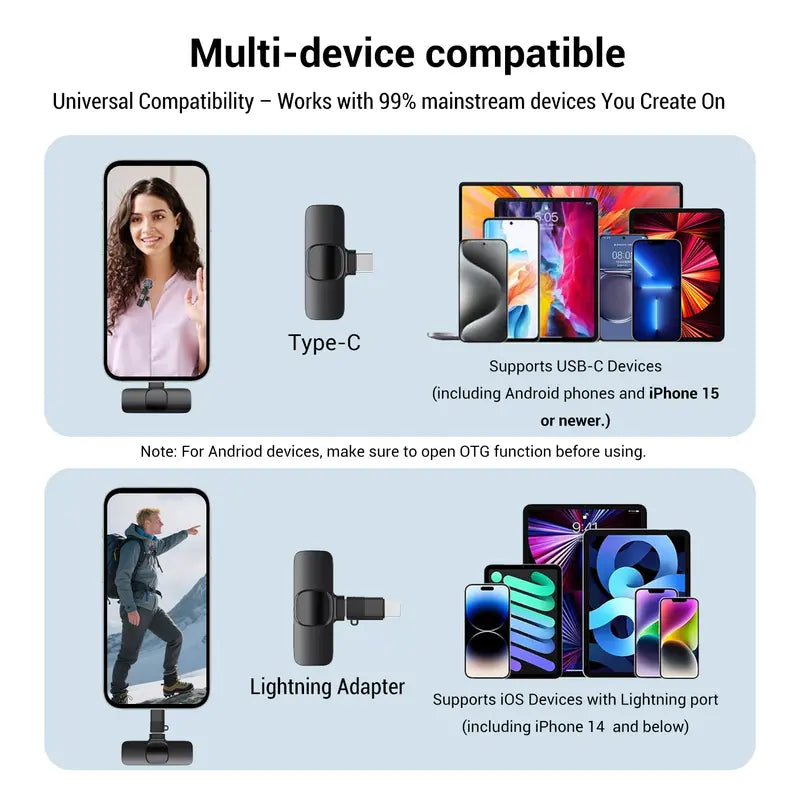HITOZON Mini Wireless Mobile Lavalier Microphone for Iphone/Android Smartphones - Portable USB-C Lapel Mic with ABS, USB Cable, 1-Touch Recording, Mute Function for Business Audio/Video Recording, Plug-And-Play Vlogging Equipment